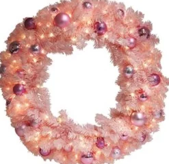 * Verlichte Kerstkrans Roze Dia. 80Cm Met Versiering En 90 Led-Lampjes Store