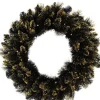 * Verlichte Kerstkrans "Shimmery Golden Black Bristle" - Zwart - O 76 Cm - 70 Warm Witte Ledlampjes - Met Gouden Afwerking New