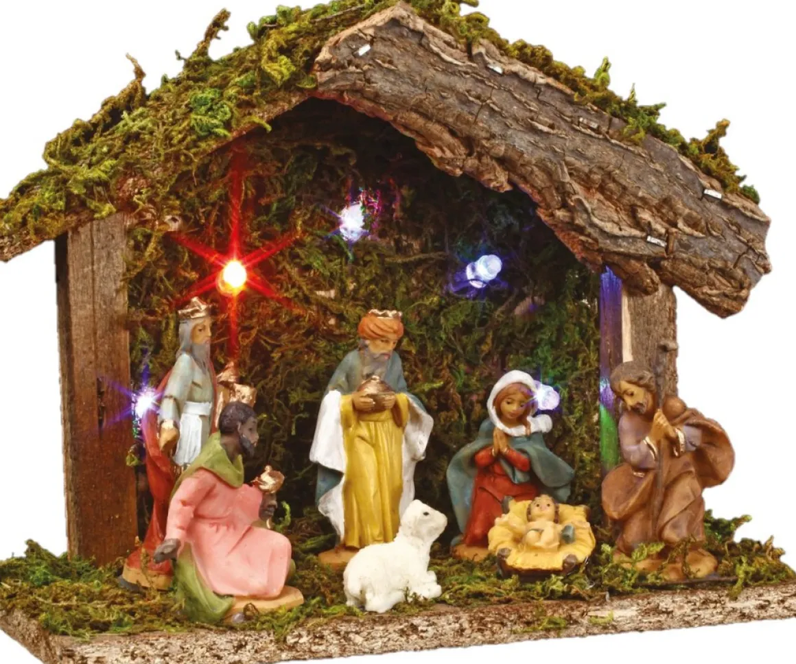 Feeric lights u0026 Christmas Verlichte Kerststal Met Beelden - L18 X B8 X H13,5 Cm - Op Batterijen Outlet