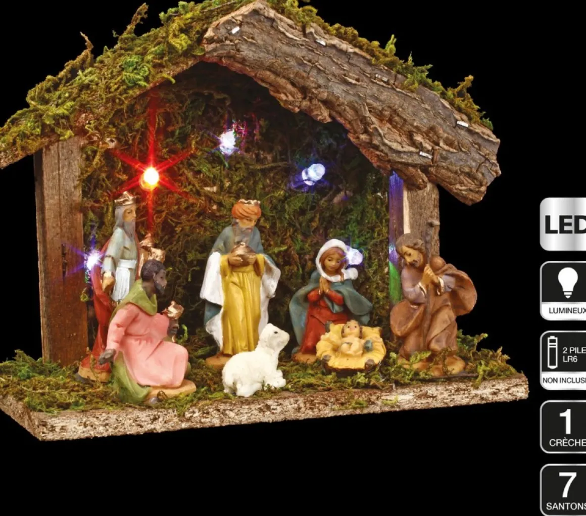 Feeric lights u0026 Christmas Verlichte Kerststal Met Beelden - L18 X B8 X H13,5 Cm - Op Batterijen Outlet