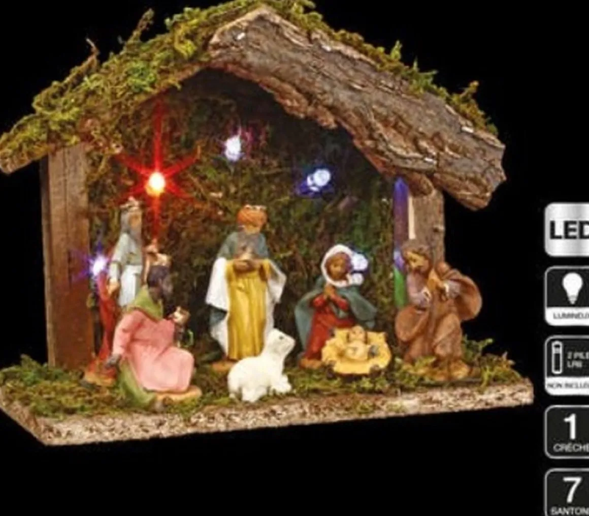 Feeric lights u0026 Christmas Verlichte Kerststal Met Beelden - L18 X B8 X H13,5 Cm - Op Batterijen Outlet