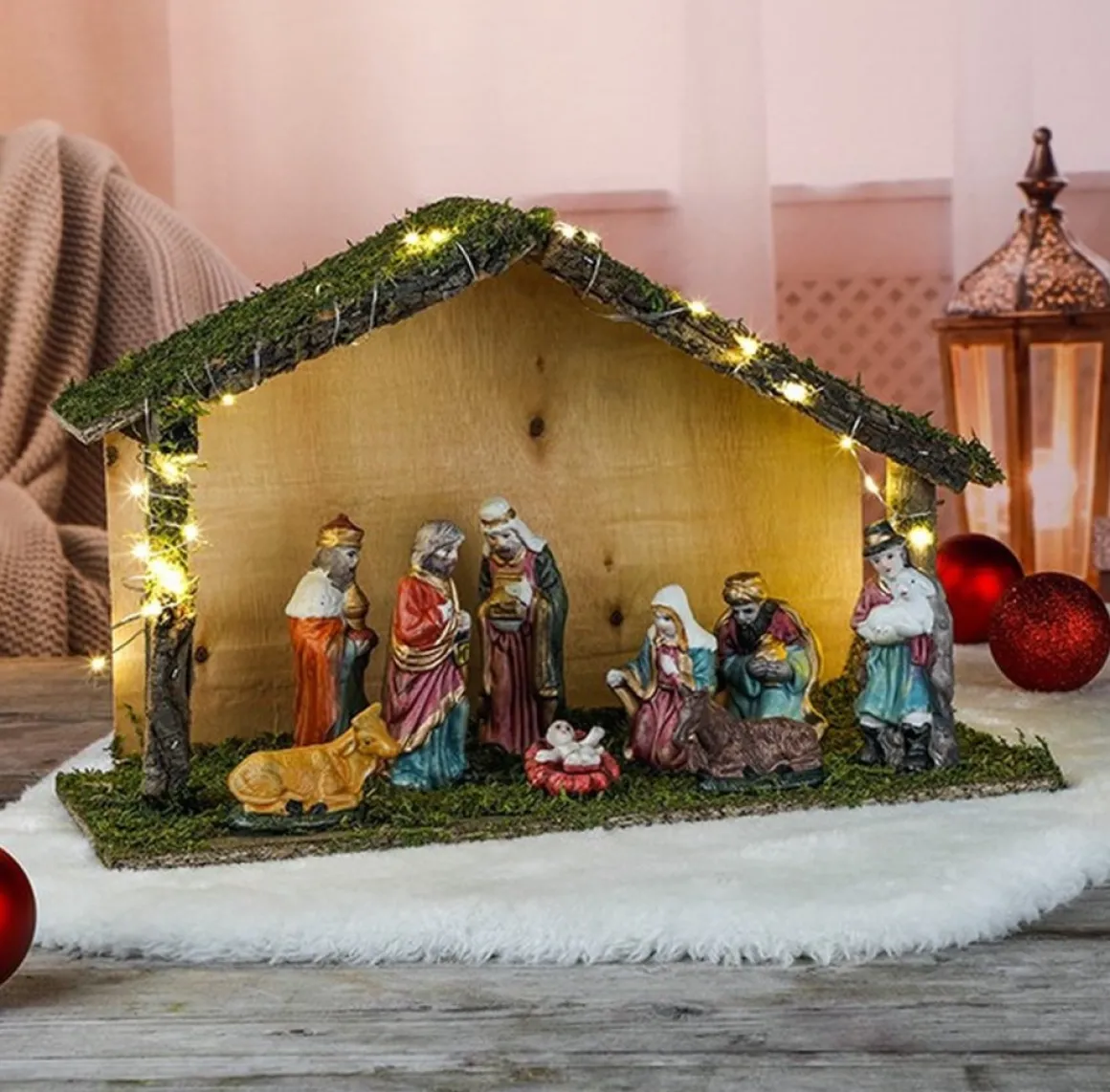 Merkloos Verlichte Kerststal Met Kerststal Beeldjes 40 X 16 X 25,5 Cm - Kerststalletjes/Kerststallen Met Licht/Verlichting Cheap