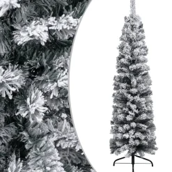 VidaLife Kunstkerstbomen^ Kerstboom Met Led's En Sneeuwvlokken Smal 210 Cm Pvc Groen