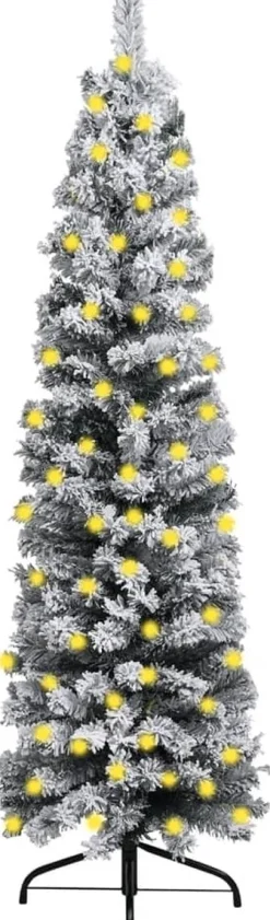VidaLife Kunstkerstbomen^ Kerstboom Met Led's En Sneeuwvlokken Smal 150 Cm Pvc Groen