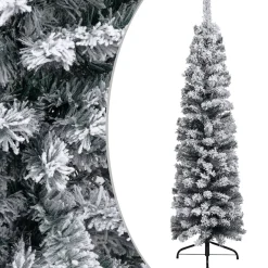 VidaLife Kunstkerstbomen^ Kerstboom Met Led's En Sneeuwvlokken Smal 150 Cm Pvc Groen