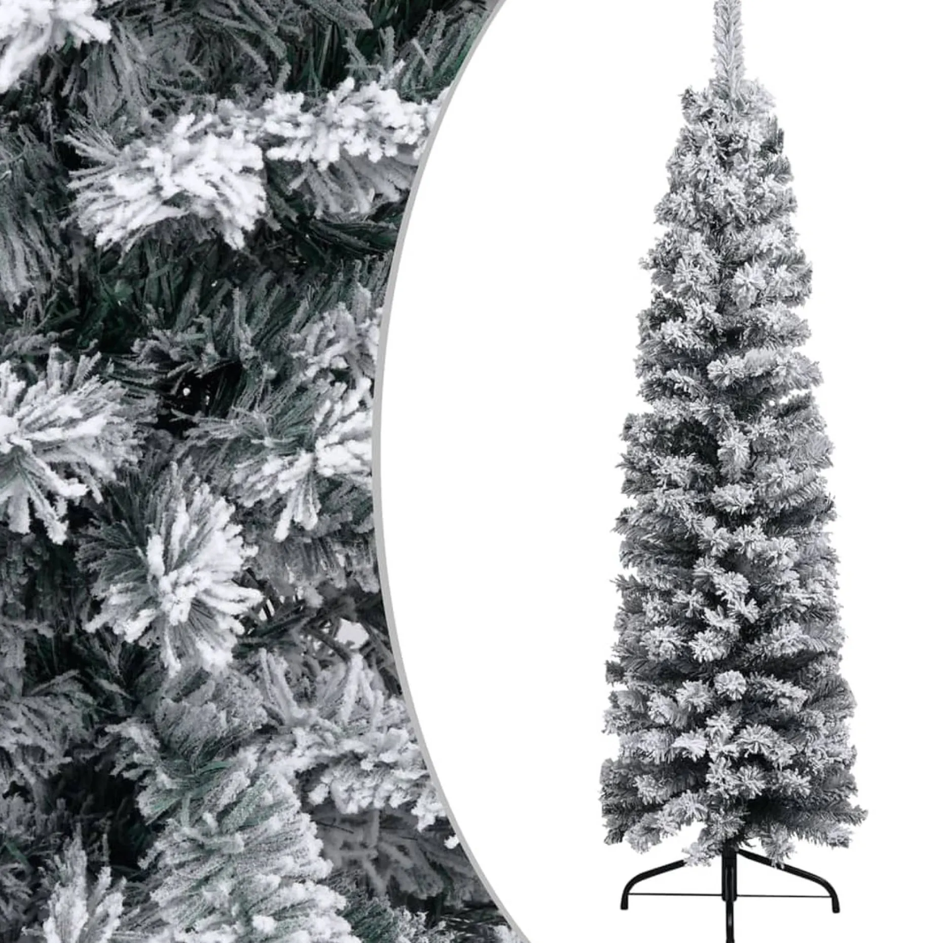 VidaLife Kunstkerstbomen^ Kerstboom Met Led's En Sneeuwvlokken Smal 150 Cm Pvc Groen
