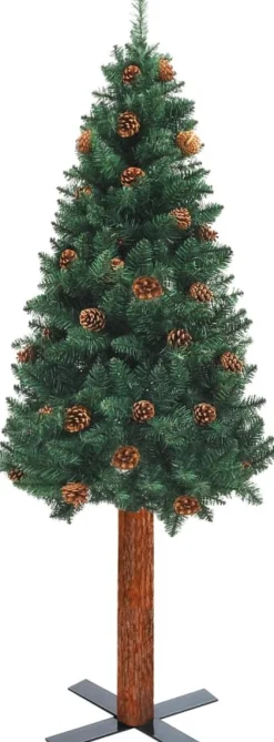 VidaLife Kunstkerstbomen^ Kerstboom Met Led's En Hout En Dennenappels Smal 180 Cm Groen