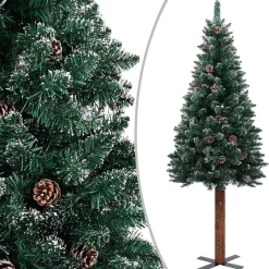 VidaLife Kunstkerstbomen^ Kerstboom Met Led's En Hout En Witte Sneeuw Smal 150 Cm Groen