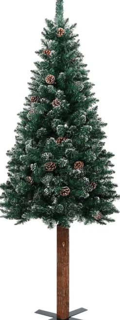 VidaLife Kunstkerstbomen^ Kerstboom Met Led's En Hout En Witte Sneeuw Smal 150 Cm Groen