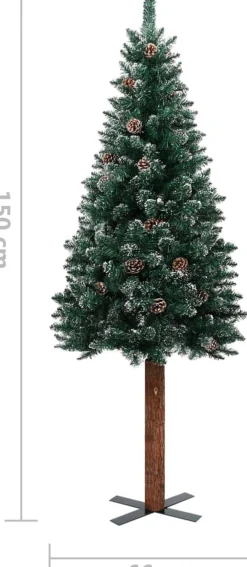 VidaLife Kunstkerstbomen^ Kerstboom Met Led's En Hout En Witte Sneeuw Smal 150 Cm Groen