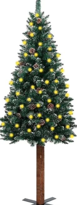 VidaLife Kunstkerstbomen^ Kerstboom Met Led's En Hout En Witte Sneeuw Smal 180 Cm Groen