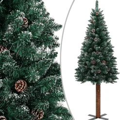 VidaLife Kunstkerstbomen^ Kerstboom Met Led's En Hout En Witte Sneeuw Smal 180 Cm Groen