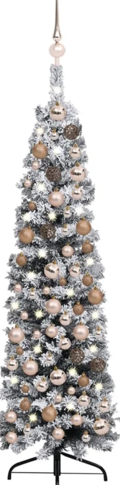 VidaLife Kunstkerstbomen^ Kerstboom Met Led's, Kerstballen En Sneeuw Smal 120 Cm Groen