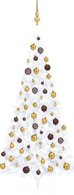 VidaLife Kunstkerstbomen^ Kunstkerstboom Half Met Led's En Kerstballen 180 Cm Wit