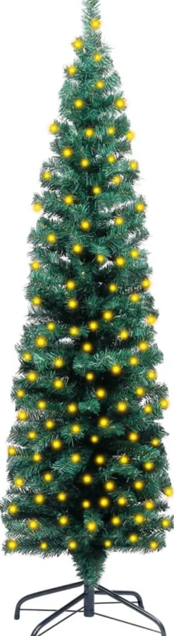 VidaLife Kunstkerstbomen^ Kunstkerstboom Met Led's En Standaard Smal 120 Cm Pvc Groen