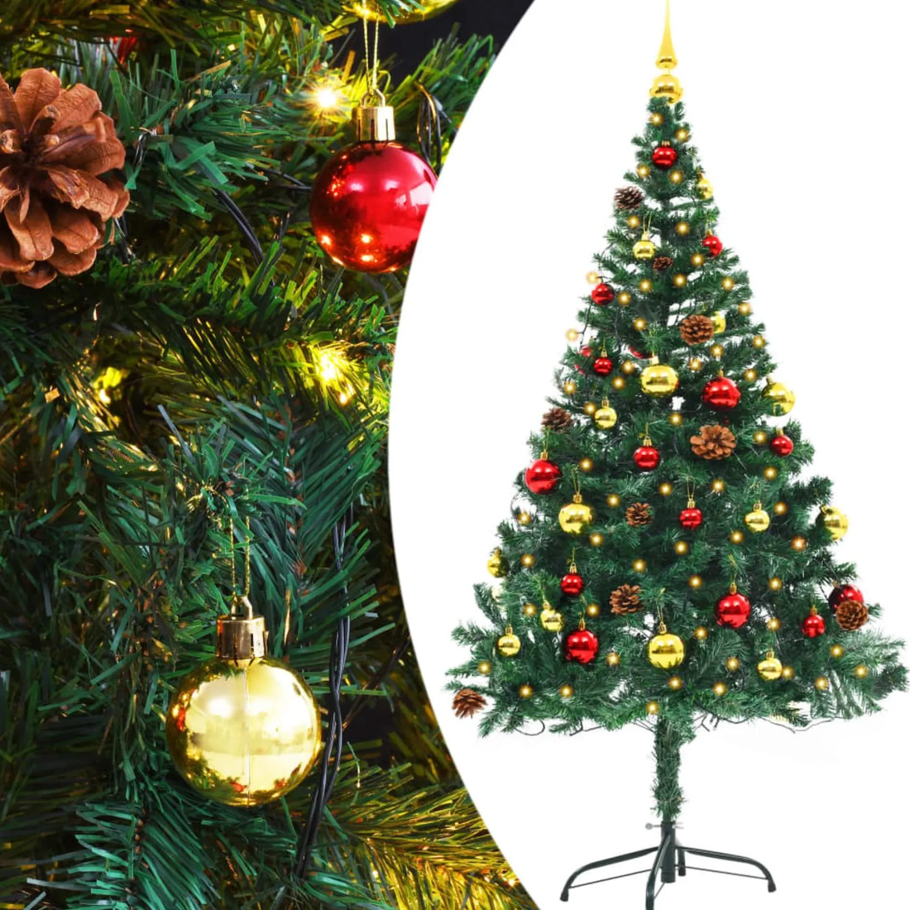 VidaLife Kunstkerstbomen^ Kunstkerstboom Met Kerstballen En Led's 150 Cm Groen