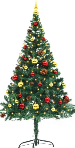 VidaLife Kunstkerstbomen^ Kunstkerstboom Met Kerstballen En Led's 150 Cm Groen