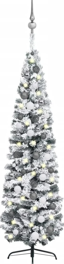 VidaLife Kunstkerstbomen^ Kunstkerstboom Met Led's En Kerstballen Smal 240 Cm Groen