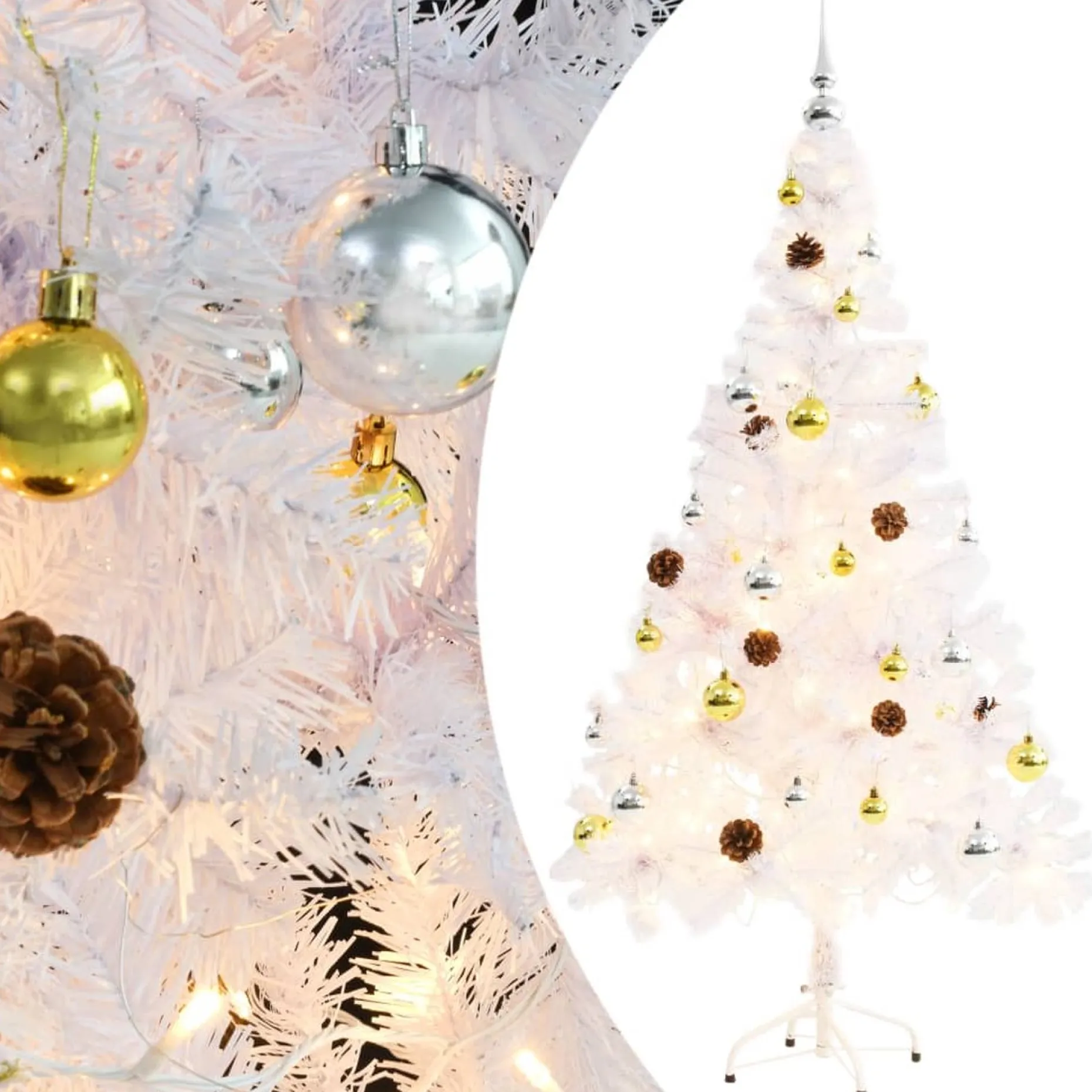 VidaLife Kunstkerstbomen^ Kunstkerstboom Met Kerstballen En Led's 150 Cm Wit