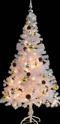 VidaLife Kunstkerstbomen^ Kunstkerstboom Met Kerstballen En Led's 150 Cm Wit
