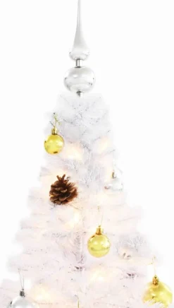 VidaLife Kunstkerstbomen^ Kunstkerstboom Met Kerstballen En Led's 150 Cm Wit