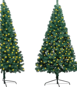 VidaLife Kunstkerstbomen^ Kunstkerstboom Met Led's En Standaard Half 210 Cm Pvc Groen