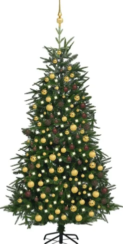 VidaLife Kunstkerstbomen^ Kunstkerstboom Met Led's En Kerstballen 210 Cm Pvc En Pe Groen