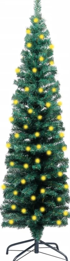VidaLife Kunstkerstbomen^ Kunstkerstboom Met Led's En Standaard Smal 150 Cm Pvc Groen
