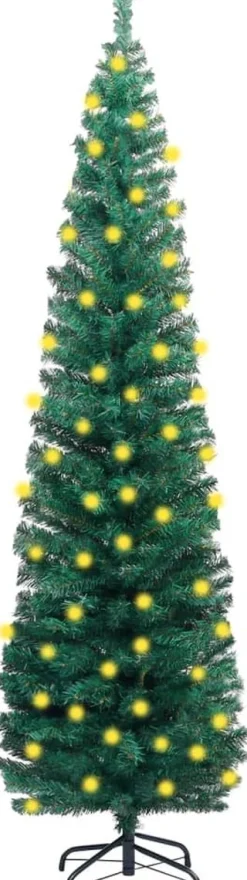VidaLife Kunstkerstbomen^ Kunstkerstboom Met Led's En Standaard Smal 180 Cm Pvc Groen