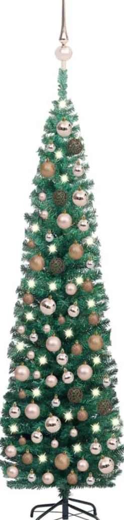 VidaLife Kunstkerstbomen^ Kunstkerstboom Met Led's En Kerstballen Smal 180 Cm Groen