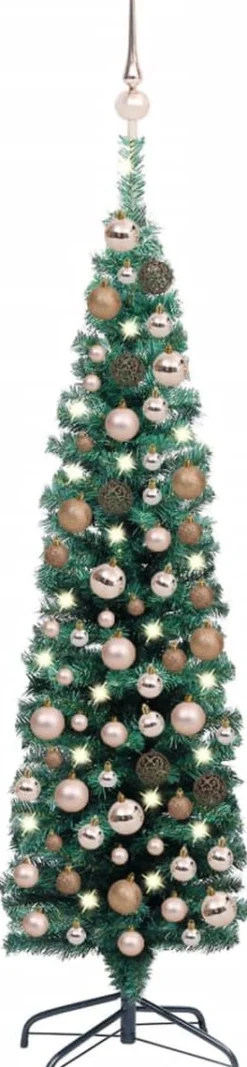 VidaLife Kunstkerstbomen^ Kunstkerstboom Met Led's En Kerstballen Smal 120 Cm Groen