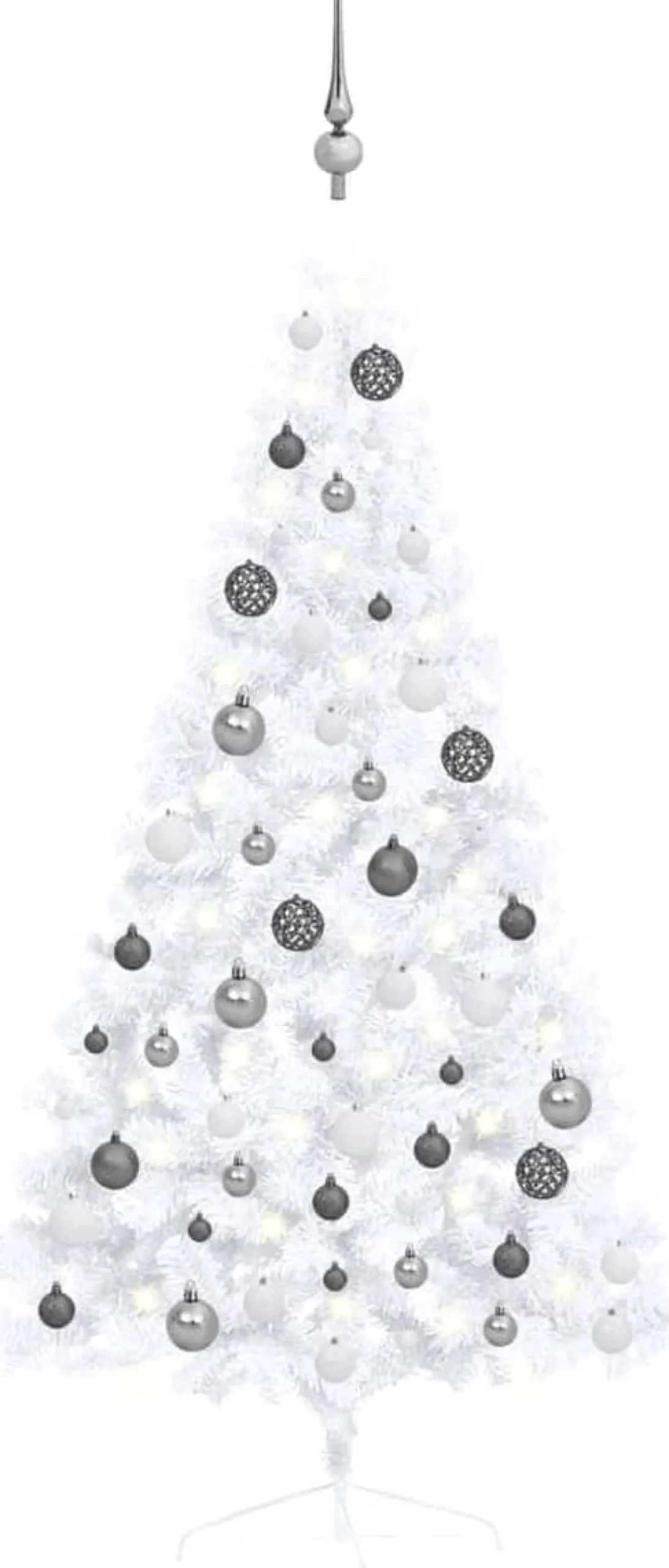 VidaLife Kunstkerstbomen^ Kunstkerstboom Met Led's En Kerstballen Half 150 Cm Wit