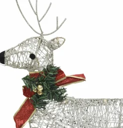 vidaXL Verlichte Kerstfiguren^ Buitenkerstversiering Rendieren En Slee 60 Led's Goudkleurig