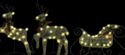 vidaXL Verlichte Kerstfiguren^ Buitenkerstversiering Rendieren En Slee 60 Led's Goudkleurig