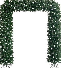 vidaXL Decoratieve Kerstbomen^ Kerstboog Met Led's En Kerstballen 240 Cm Groen