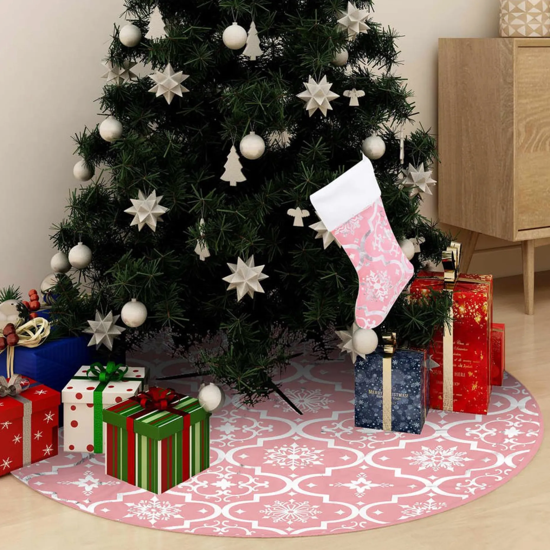 vidaXL Kerstboomstandaarden^ Kerstboomrok Luxe Met Sok 150 Cm Stof Roze