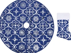 vidaXL Kerstboomstandaarden^ Kerstboomrok Luxe Met Sok 122 Cm Stof Blauw