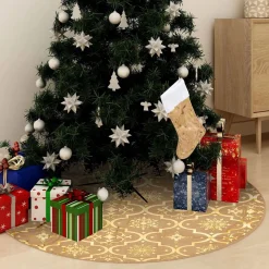 vidaXL Kerstboomstandaarden^ Kerstboomrok Luxe Met Sok 150 Cm Stof Geel
