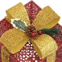 vidaXL Verlichte Kerstfiguren^ Kerstdecoratie Geschenkdozen 3 St Binnen/Buiten Rood