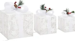 vidaXL Verlichte Kerstfiguren^ Kerstdecoratie Geschenkdozen 3 St Binnen/Buiten Wit