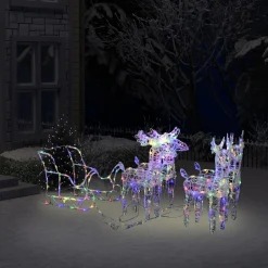 vidaXL Verlichte Kerstfiguren^ Kerstdecoratie Rendieren En Slee 280X28X55 Cm Acryl