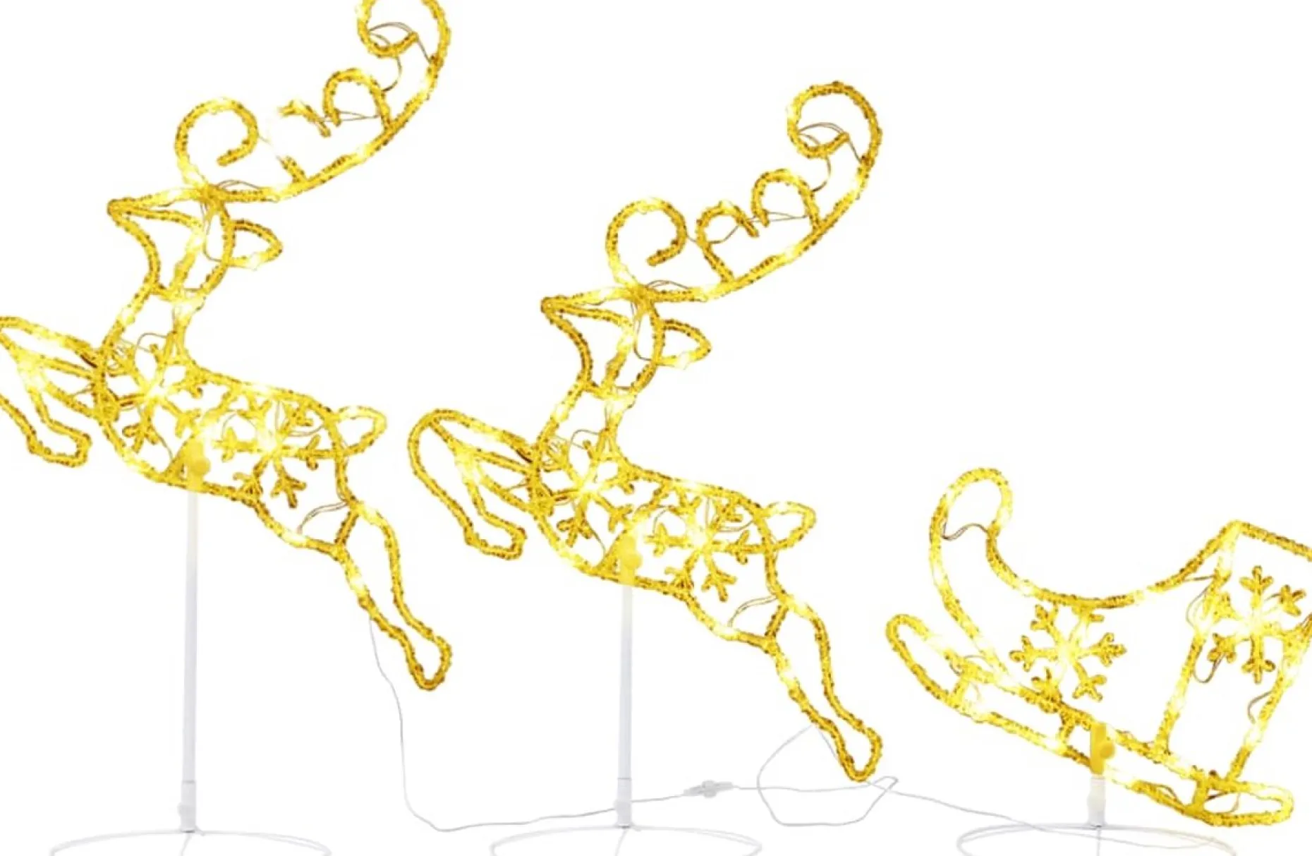 vidaXL Verlichte Kerstfiguren^ Kerstdecoratie Rendieren En Slee 260X21X87 Cm Acryl Warmwit