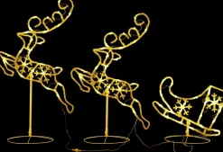vidaXL Verlichte Kerstfiguren^ Kerstdecoratie Rendieren En Slee 260X21X87 Cm Acryl Warmwit
