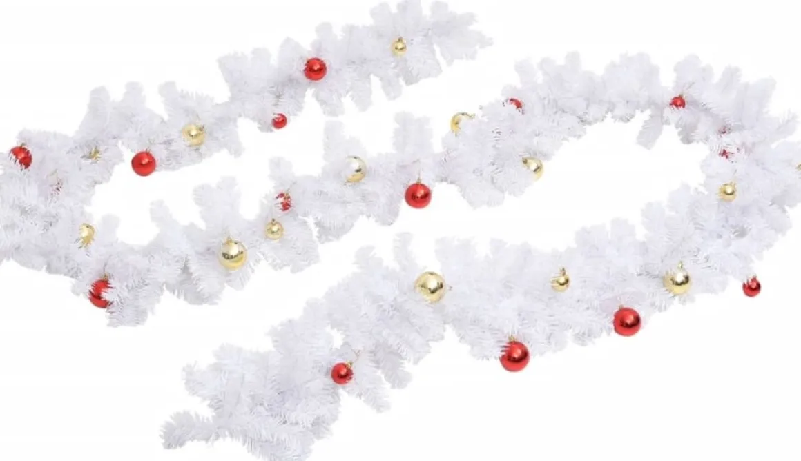 vidaXL Kerstslinger Versierd Met Kerstballen 5 M Wit Store