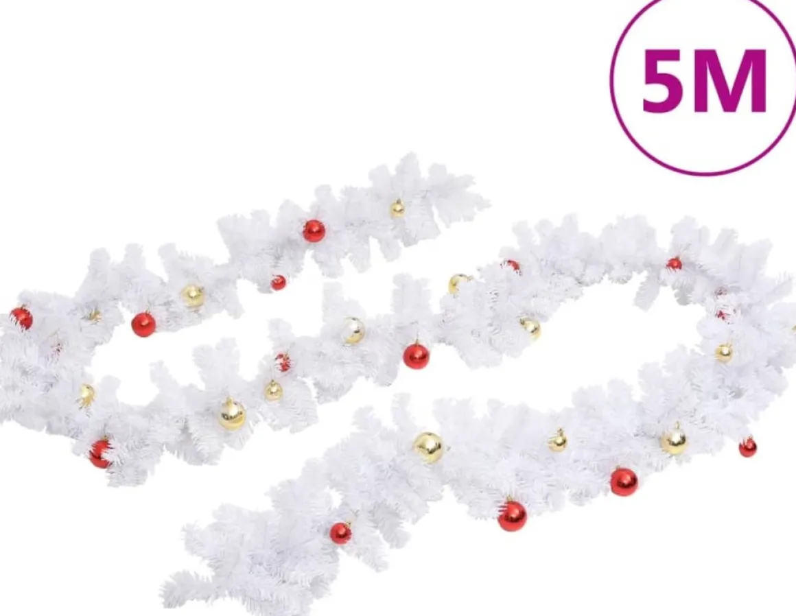 vidaXL Kerstslinger Versierd Met Kerstballen 5 M Wit Store