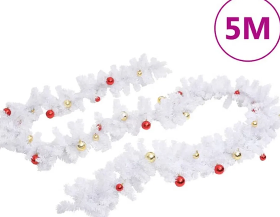 vidaXL Kerstslinger Versierd Met Kerstballen 5 M Wit Store