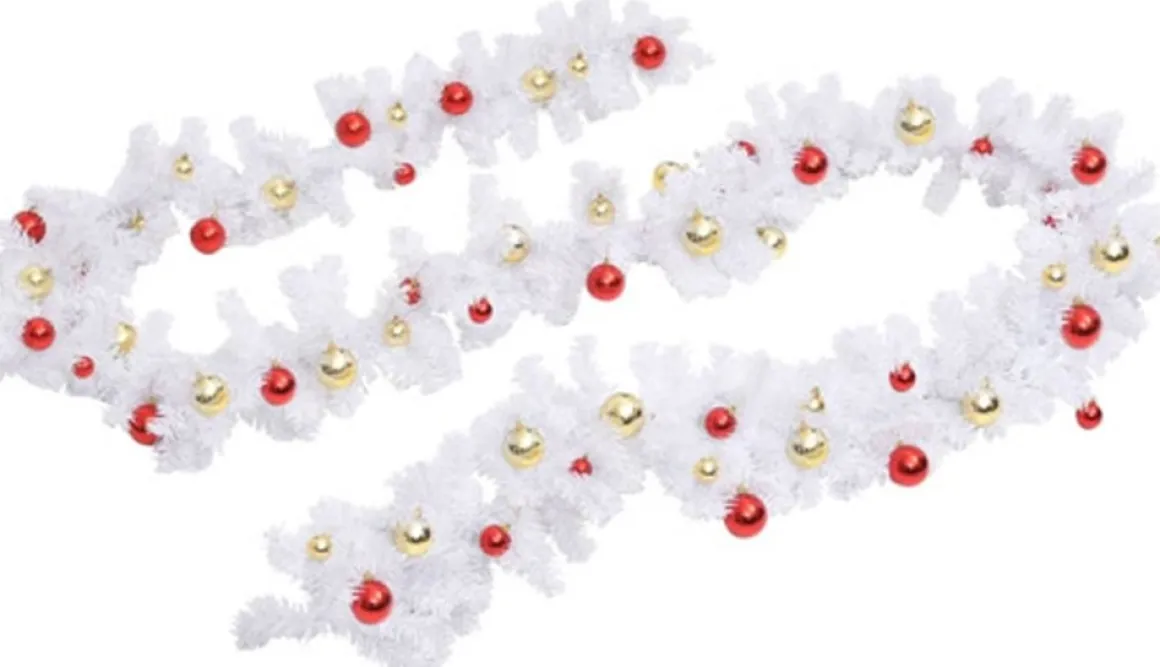 vidaXL Kerstslinger Versierd Met Kerstballen 10 M Wit Discount