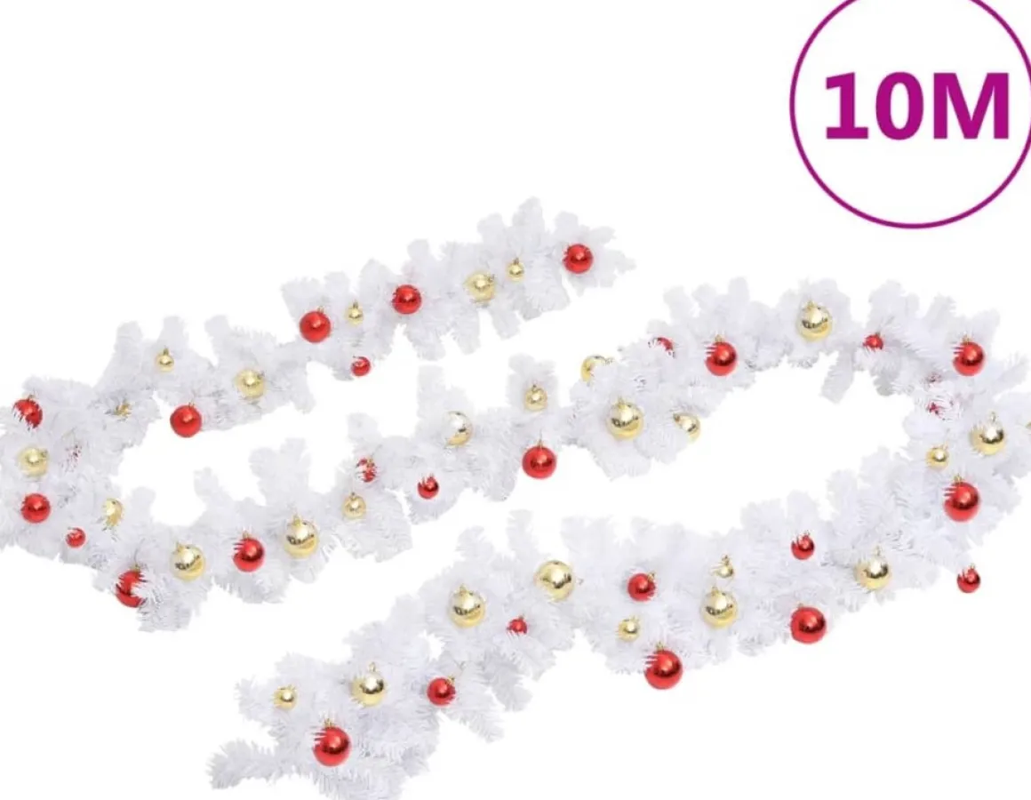 vidaXL Kerstslinger Versierd Met Kerstballen 10 M Wit Discount