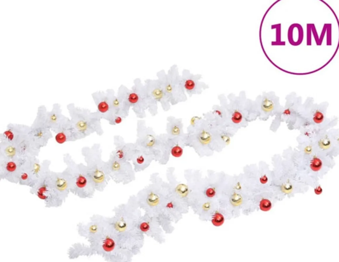vidaXL Kerstslinger Versierd Met Kerstballen 10 M Wit Discount