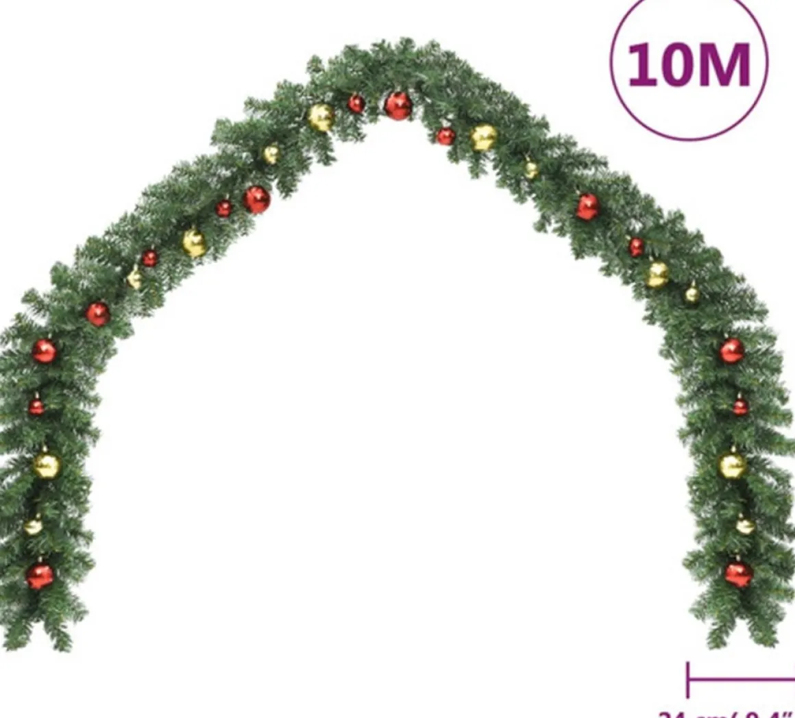 vidaXL Kerstslinger Versierd Met Kerstballen En Led-Lampjes 10 M Online